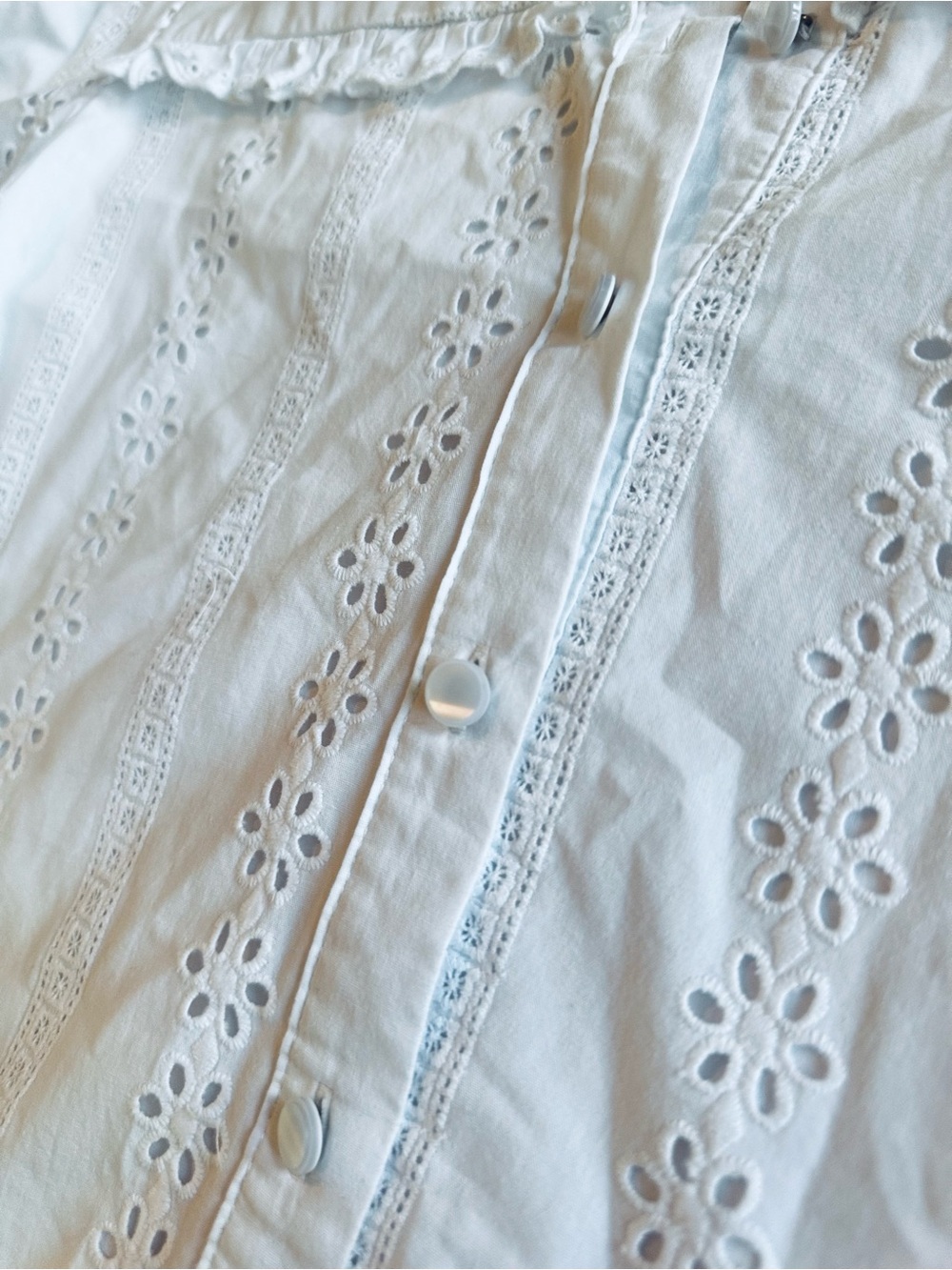 ZARA White Eyelet Lace Blouse w Ruffle Trim Feminine Womens Top - Picture 8 of 14